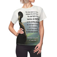 Thumbnail for We Shall Defend Our Island - Winston Churchill Quote - Women's AOP Cut & Sew Tee