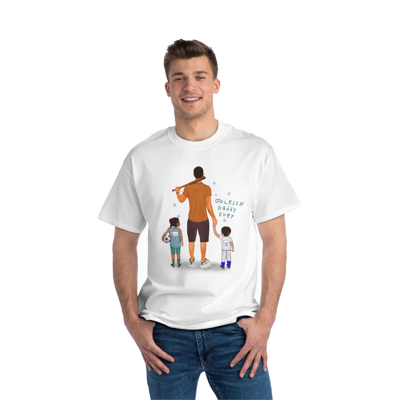 Coolest Daddy Ever T-Shirt - Dad Walking Daughter and Son to Sporting Events