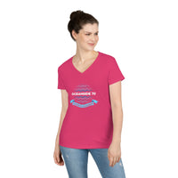 Thumbnail for Ladies' V-Neck T-Shirt - Oceanside 70 - Flat Alternating Color Back