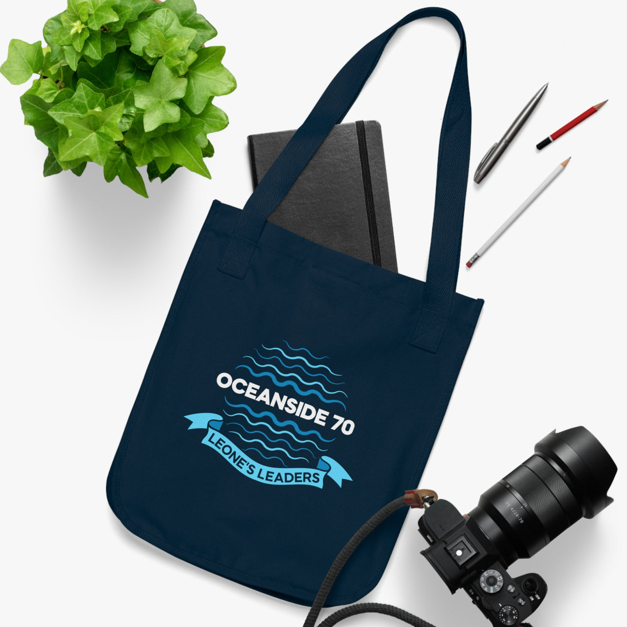 Organic Canvas Tote Bag - Oceanside 70 - White Ribbon Back