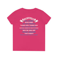 Thumbnail for Ladies' V-Neck T-Shirt - Oceanside 70 - Alternating Color Ribbon Back