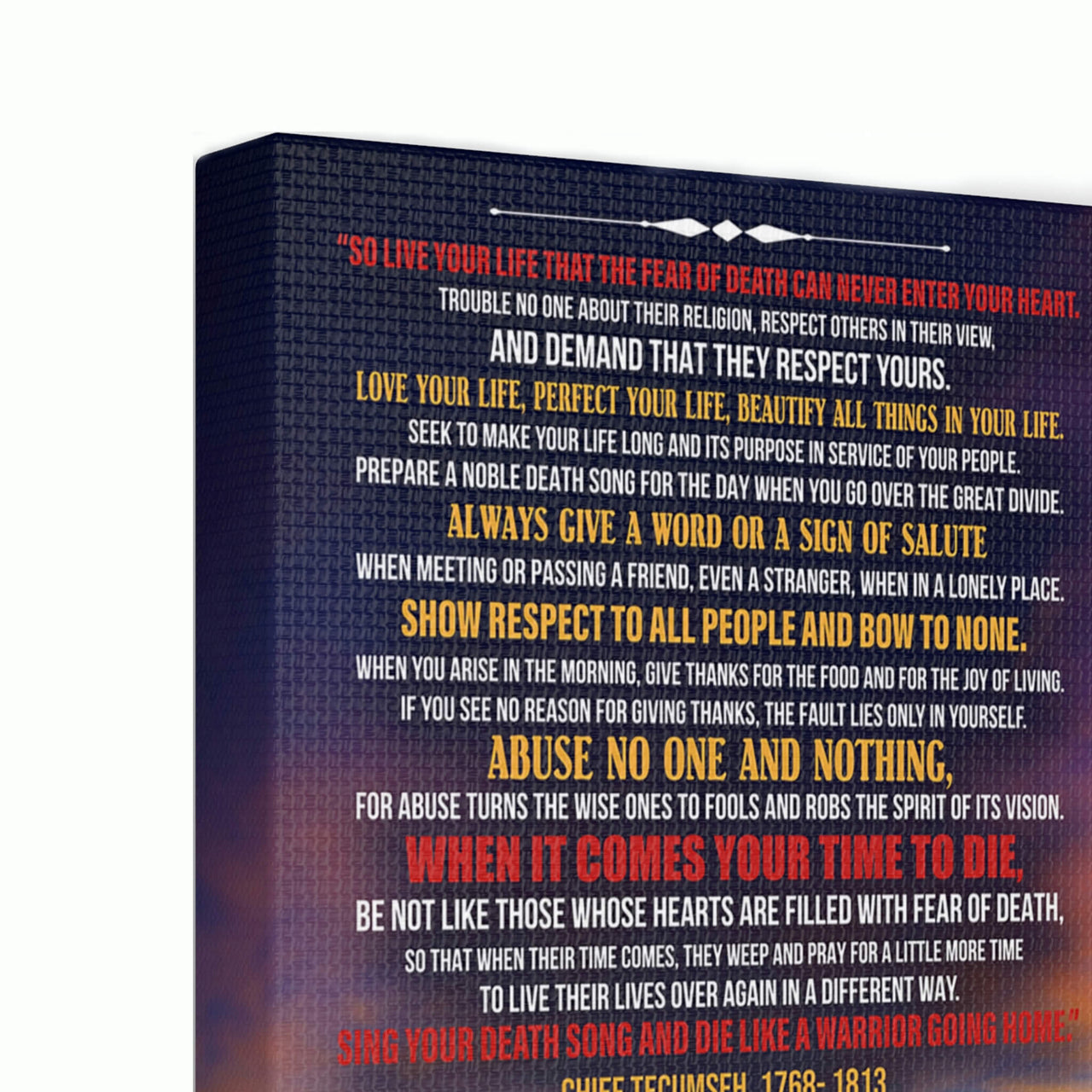 Live Your Life - Chief Tecumseh Poem - Gallery Wrapped Canvas Print
