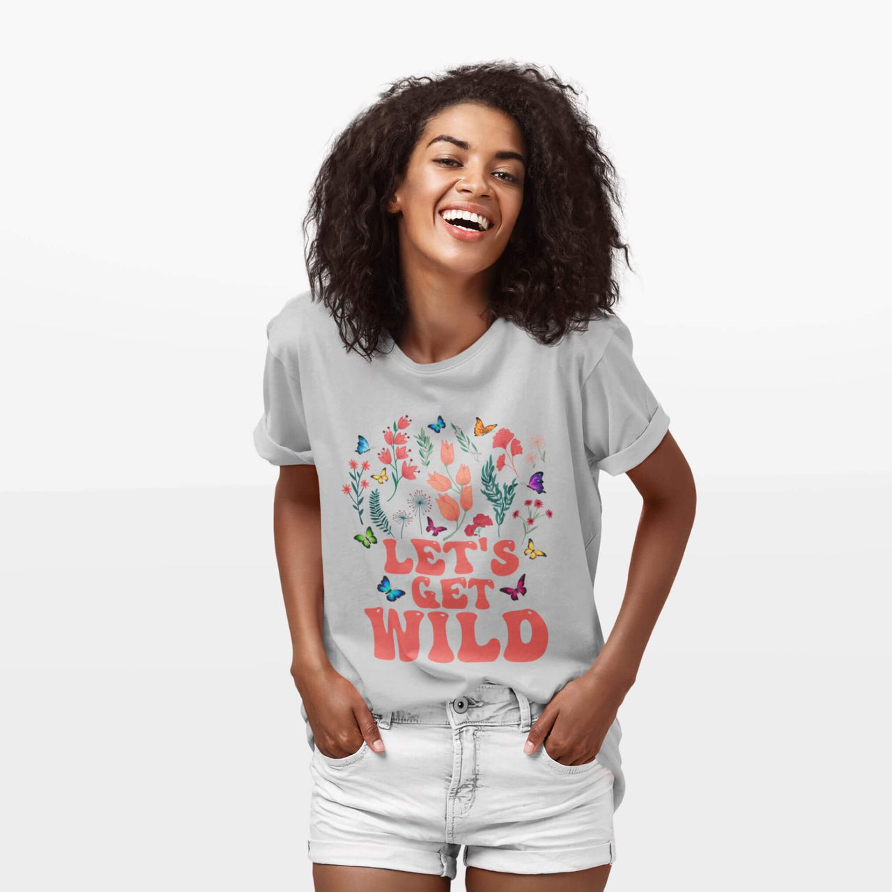 Let's Get Wild - Wildflowers and Butterflies -  Womens Heavy Cotton T-Shirt