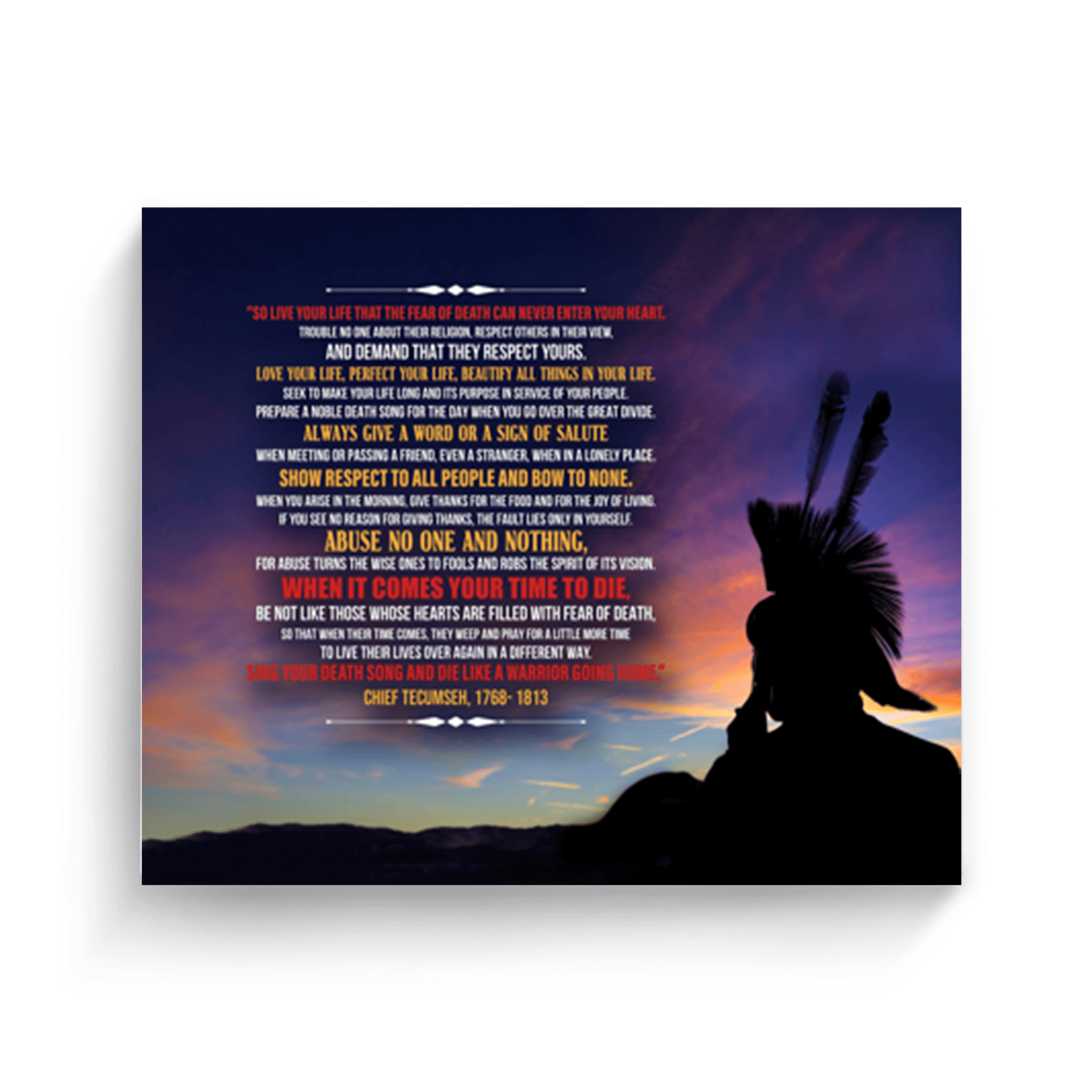 Live Your Life - Chief Tecumseh Poem - Canvas Print – Abanak
