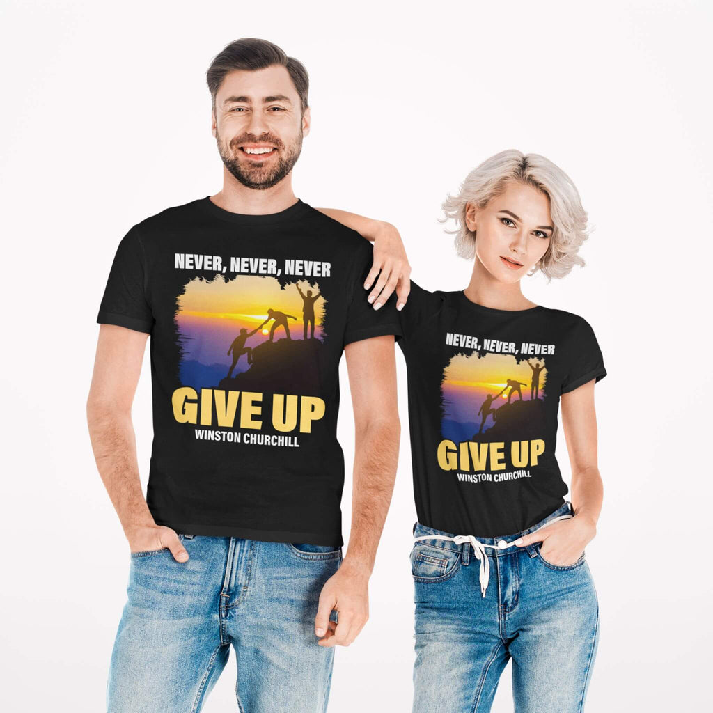 Never, Never, Never Give Up - Winston Churchill Inspirational Quote - Motivational Unisex Vintage Tee