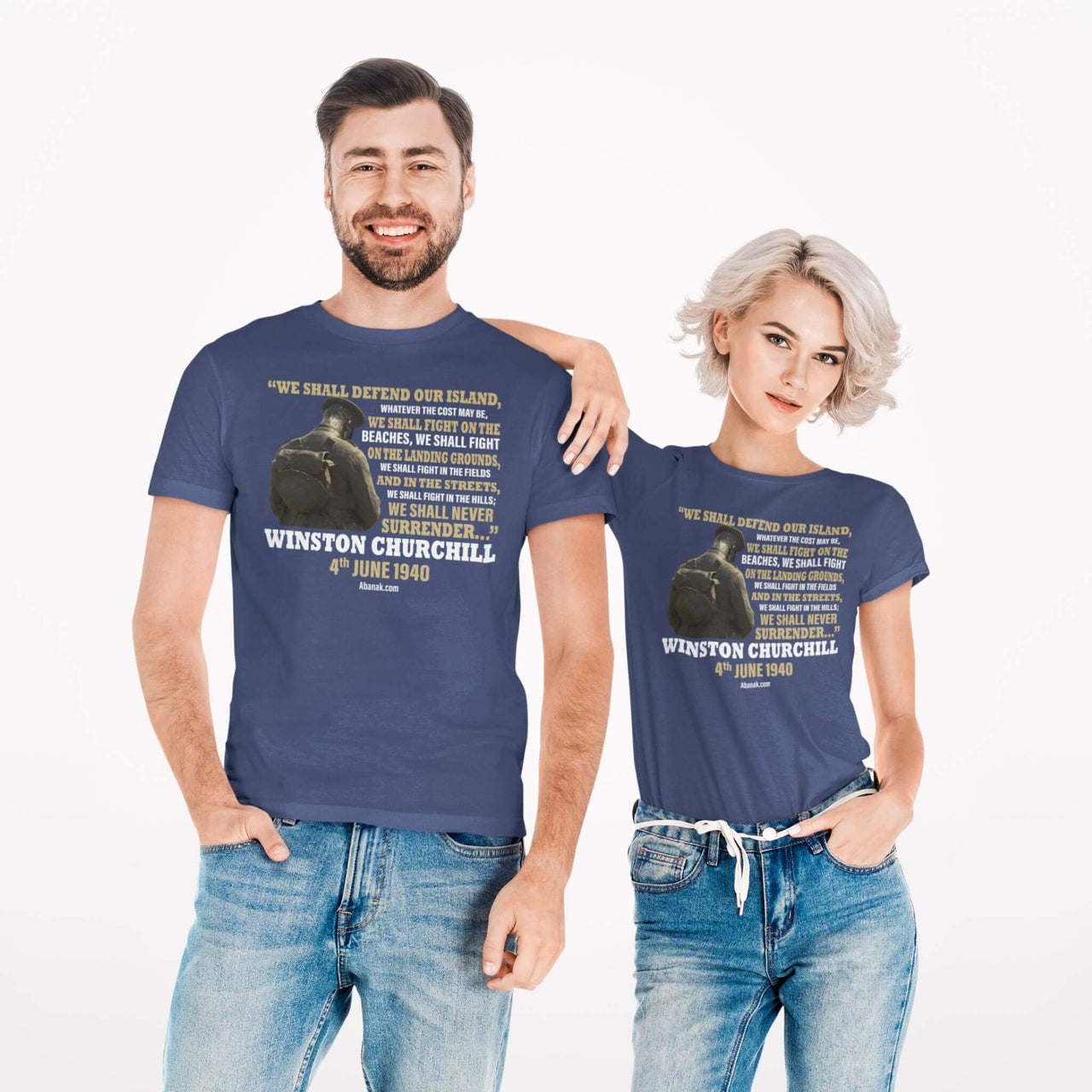 We Shall Never Surrender - Winston Churchill Inspirational Quote - Unisex Vintage Tee