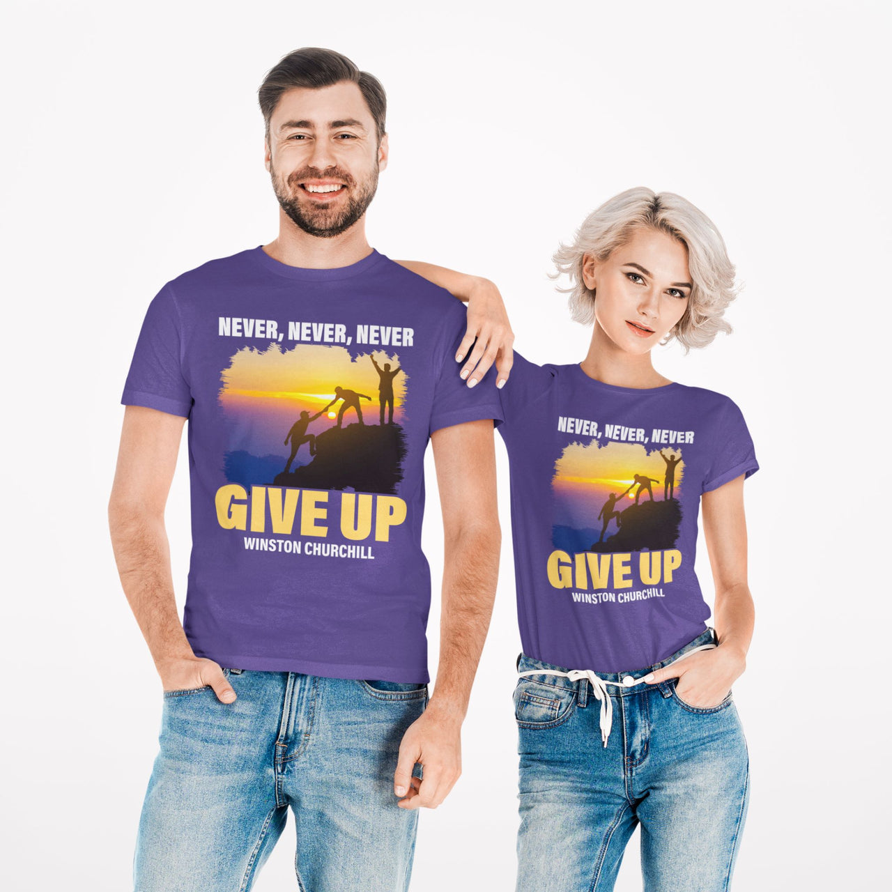 Never, Never, Never Give Up - Winston Churchill Inspirational Quote - Motivational Unisex Vintage Tee