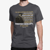Thumbnail for We Shall Never Surrender - Winston Churchill Inspirational Quote - Men's Vintage Tee
