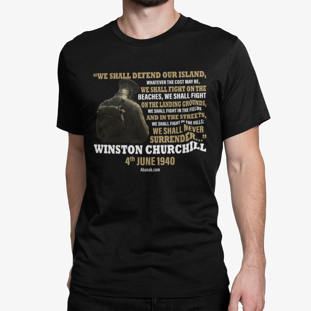 We Shall Never Surrender - Winston Churchill Inspirational Quote - Men's Vintage Tee