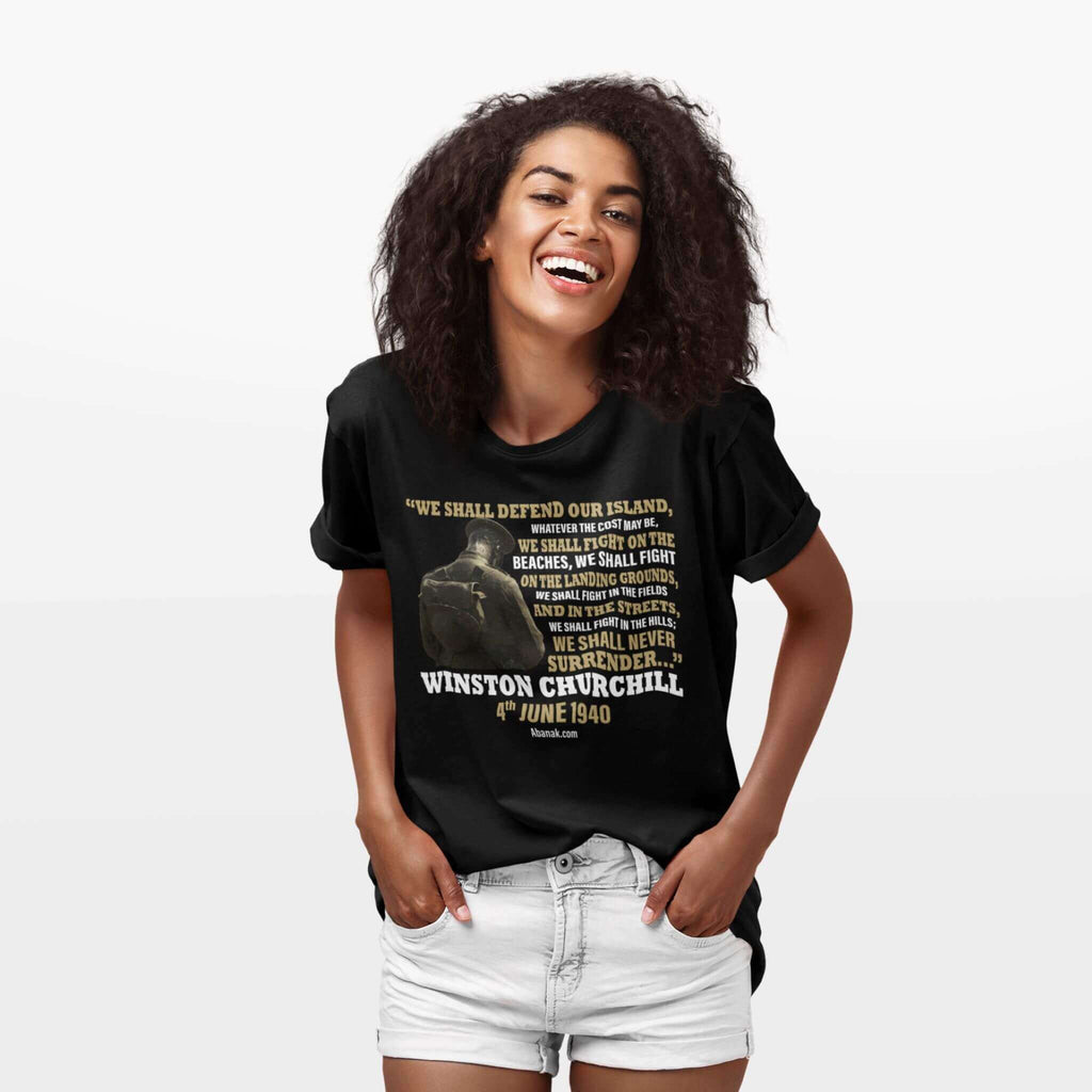 We Shall Never Surrender - Winston Churchill Insprational Quote - Women's Vintage Tee